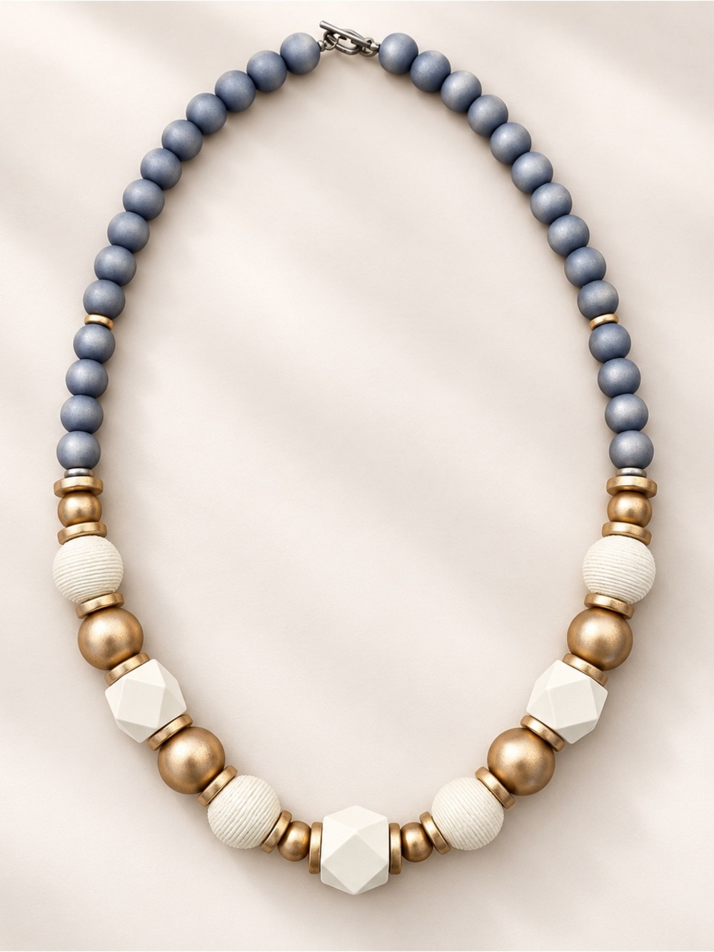 Anchor Beads Gray Ivory Gold Statement Necklace